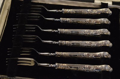 Lot 155 - Cased set of six Elizabeth II silver-handled tea-forks together with