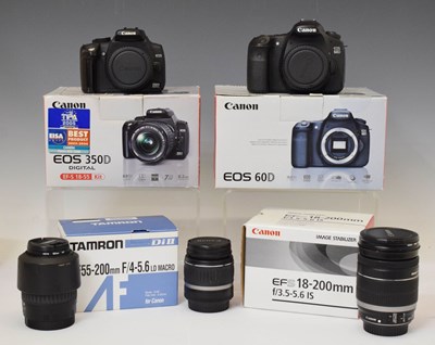 Lot 310 - Canon EOS 60D and 350D camera bodies, and camera lenses