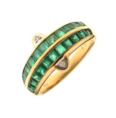 Lot 16 - Emerald and diamond 18ct yellow gold dress ring