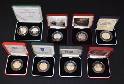 Lot 181 - Eight Royal Mint silver proof presentation 50p coin packs