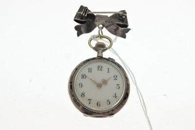Lot 134 - Continental lady's white metal and niello fob watch