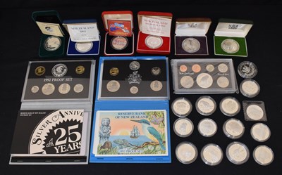 Lot 198 - Collection of New Zealand proof silver dollars, and $1 and $5 commemorative coins