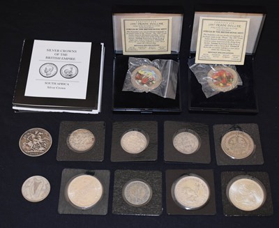 Lot 228 - Franklin Mint Issue - Silver Crowns of the British Empire, and two Hong Kong trade dollars