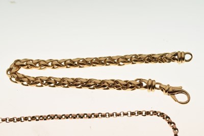 Lot 78 - 9ct gold bracelet, and an unmarked belcher-link chain