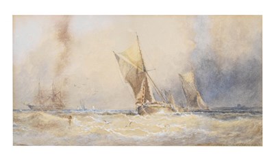 Lot 546 - George Stainton (British, 1832-1900) - Watercolour - Boats of a stormy coast