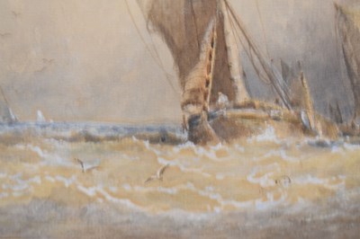 Lot 546 - George Stainton (British, 1832-1900) - Watercolour - Boats of a stormy coast