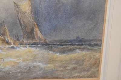 Lot 546 - George Stainton (British, 1832-1900) - Watercolour - Boats of a stormy coast