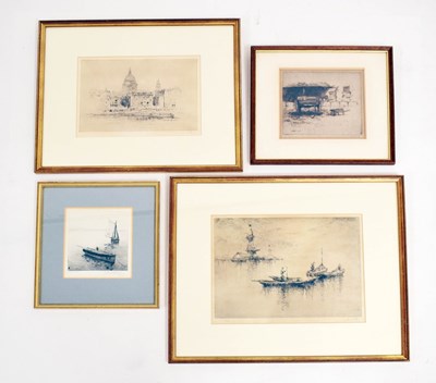 Lot 568 - Sydney Litton (1887-1949) - Two etchings - Night Fishing (boats before a windmill), 34/80, and 'St Paul's'