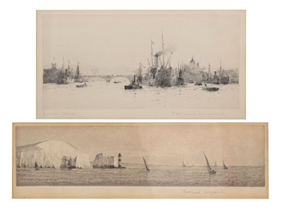 Lot 497 - Rowland Langmaid (1897-1956) - Two etchings - The Needles, and London Bridge