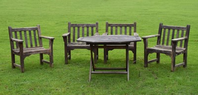 Lot 656 - Teak five-piece garden patio set