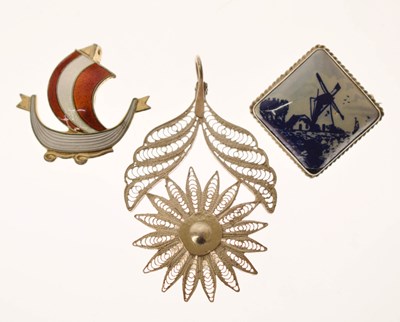 Lot 41 - Aksel Holmsen Norwegian enamelled brooch modelled as a Viking ship, etc