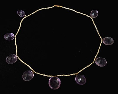 Lot Late Victorian amethyst and seed pearl 9ct rose gold necklace