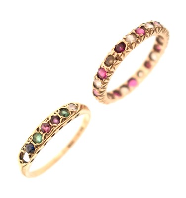 Lot 20 - 9ct gold 'dearest' gemstone ring, and a ruby and white stone full eternity ring