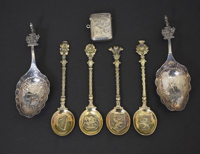 Lot 116 - Set of four silver gilt 'Union' spoons, pair of Dutch silver spoons, etc