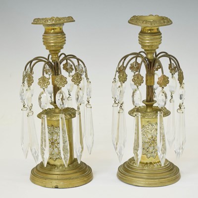 Lot 206 - Pair of 19th century brass French table lustres