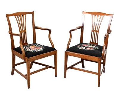 Lot 523 - Pair mahogany elbow chairs