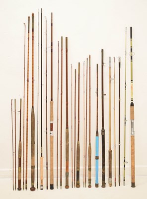 Lot 231 - Collection of split cane fishing and carbon fibre rods, various makers