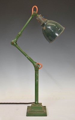 Lot 208 - Vintage Dugdills Patent industrial design green enamel anglepoise-type desk lamp