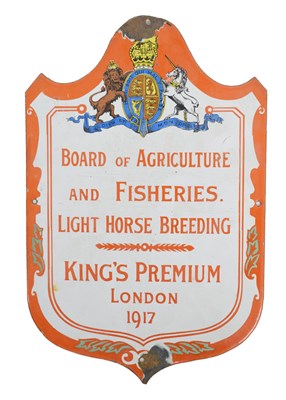 Lot 216 - 1917 Board of Agriculture & Fisheries 'Light Horse Breeding' enamel wall mounted sign