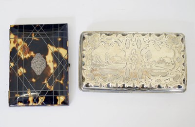 Lot 139 - 19th century Dutch white-metal tobacco box, and a tortoiseshell and white-metal inlaid purse