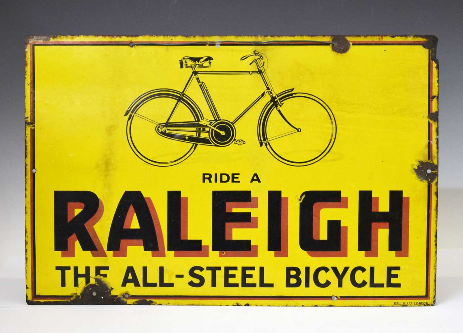 Lot 268 - Advertising – ‘Ride A Raleigh - The All-Steel Bicycle’ pictorial enamel sign
