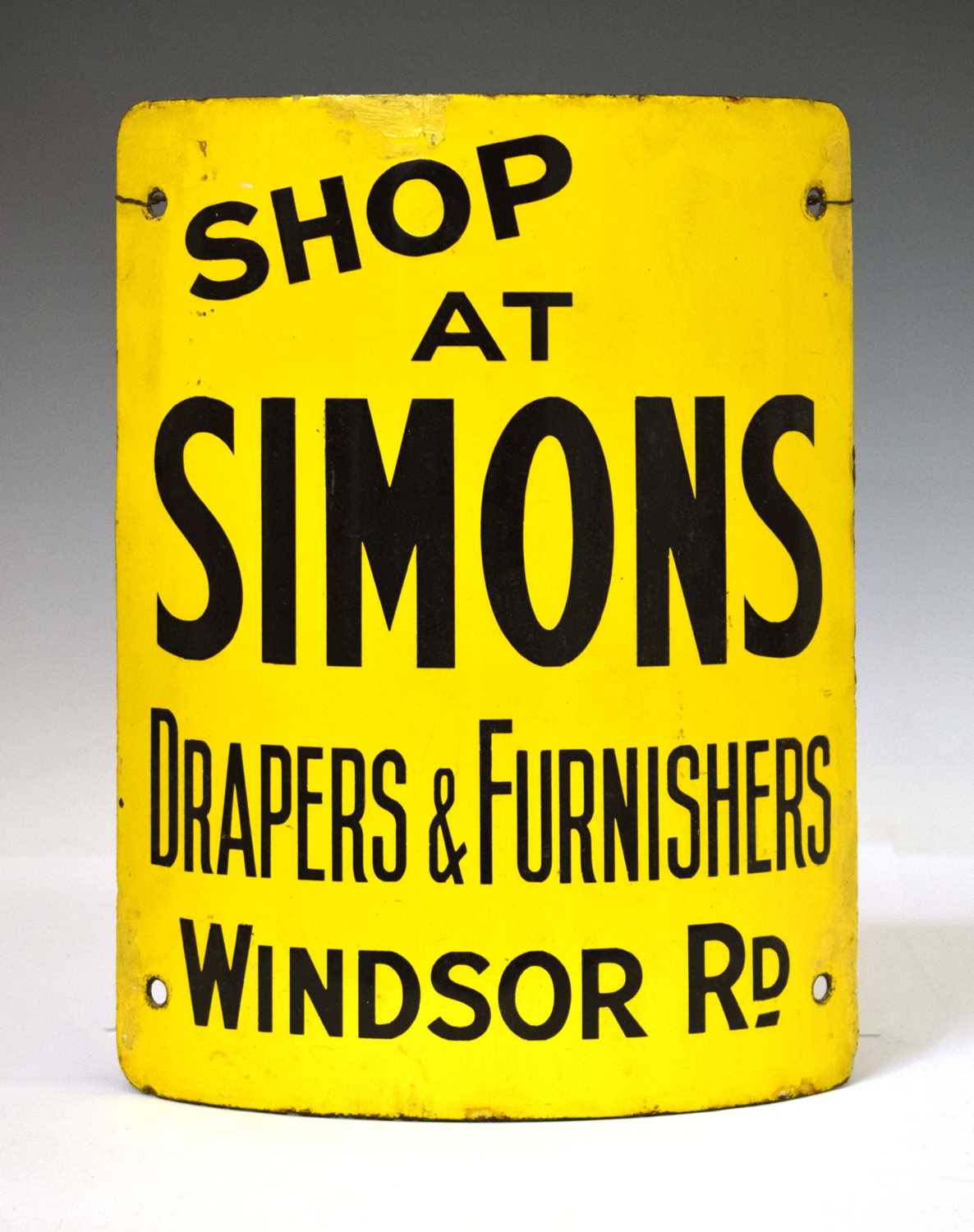 Lot 271 - Advertising - Early 20th century curved enamel sign 'Shop at Simons'