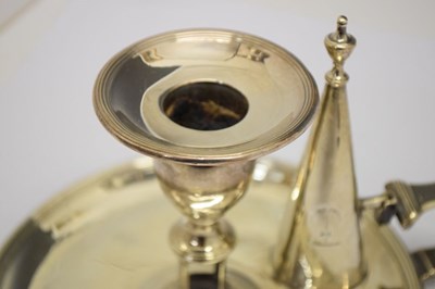 Lot 169 - George III silver chamberstick of circular form with reeded border and scroll handle