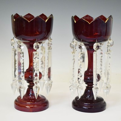 Lot 260 - Pair of ruby glass lustres