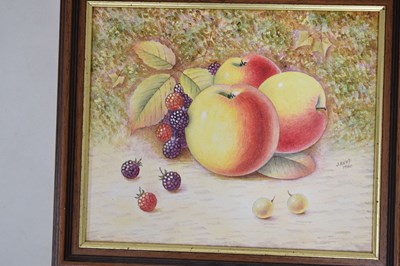 Lot 392 - John Reed - Pair of oils on canvas - Still life apples and pears