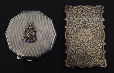 Lot 118 - George VI silver compact with enamelled crest, together with a Victorian silver card case