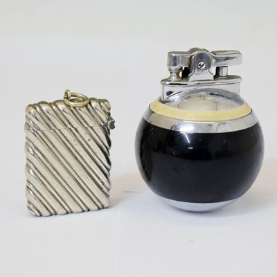 Lot 175 - Billiard ball table lighter by Ronson and silver plated vesta