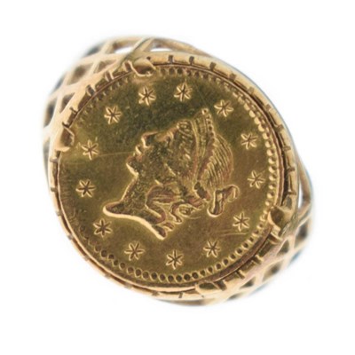 Lot 37 - US 1 dollar 1853 coin 9ct gold ring