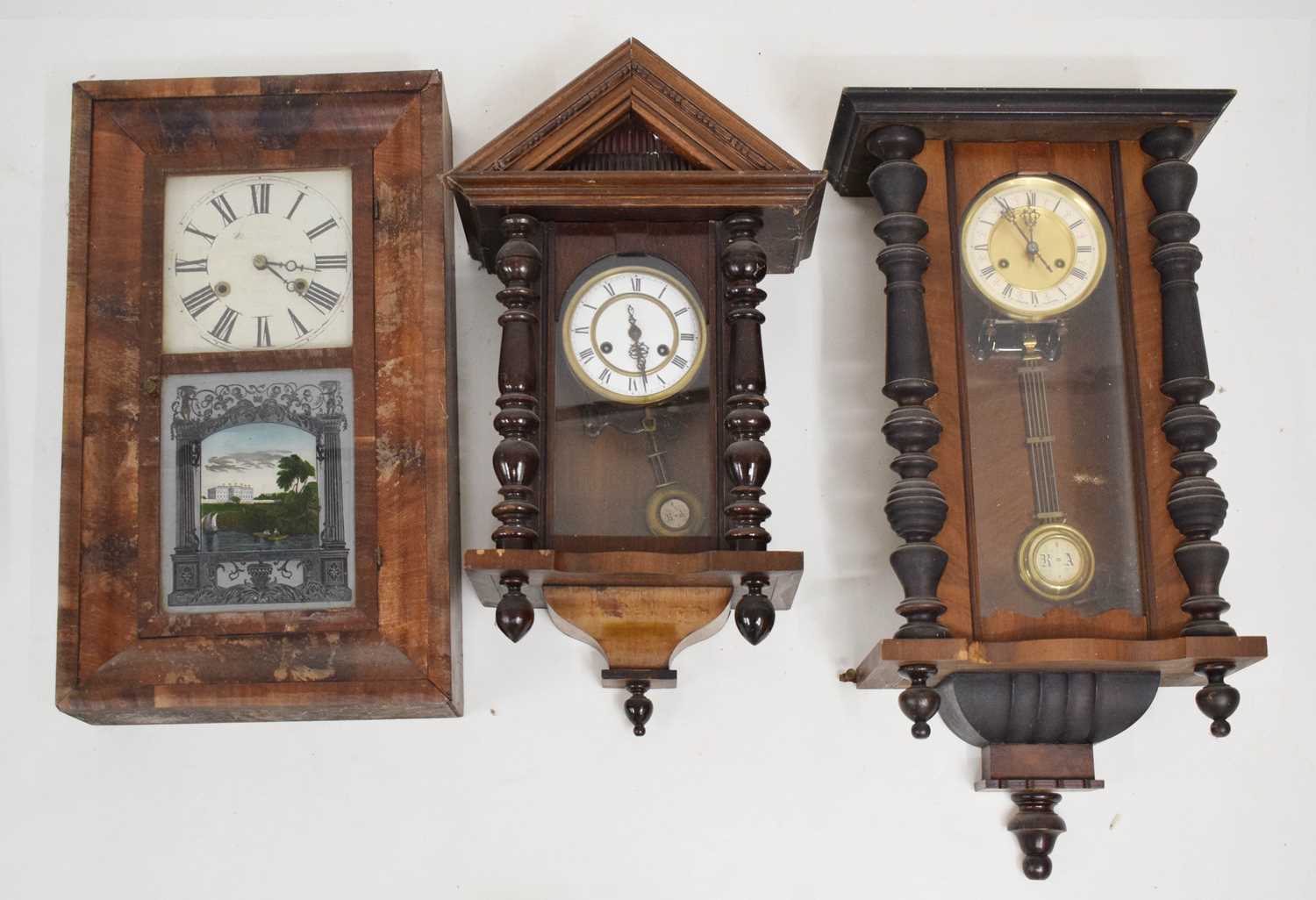 Lot 496 - Two spring-driven Vienna wall clocks plus American wall clock
