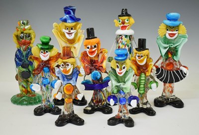 Lot 262 - Nine Murano and other Venetian style glass clowns