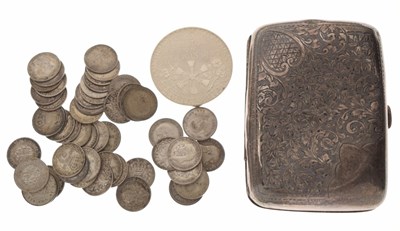 Lot 113 - Quantity silver coins, a S.S. Great Britain medallion, and an Edward VII silver cigarette case