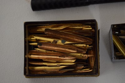 Lot 218 - Victorian walnut lap desk, a selection of gold nibbed fountain pens, etc