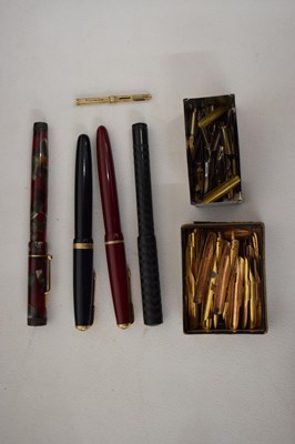 Lot 218 - Victorian walnut lap desk, a selection of gold nibbed fountain pens, etc