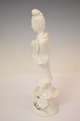Lot 313 - Chinese carved rootwood figure of Shoulao and blanc de chine Kwanyin
