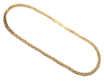 Lot 50 - Italian three-colour gold plaited necklace