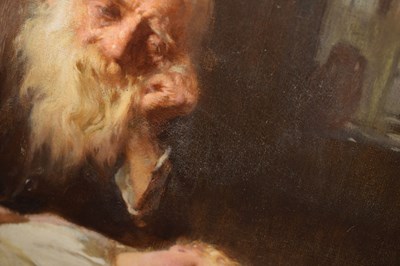 Lot 397 - John Henry Henshall (British, 1856-1928) - Oil on canvas - Elderly gentleman nursing a young child