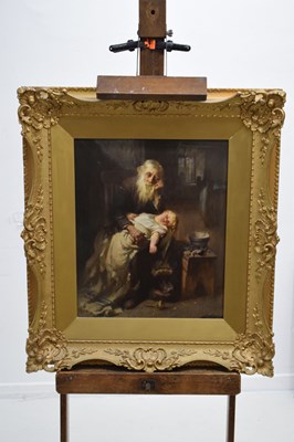 Lot 397 - John Henry Henshall (British, 1856-1928) - Oil on canvas - Elderly gentleman nursing a young child