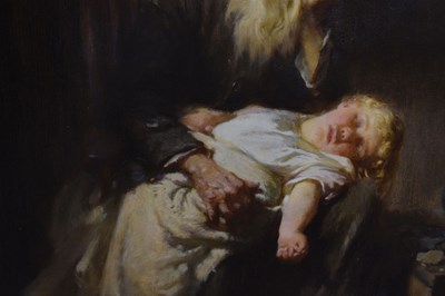 Lot 397 - John Henry Henshall (British, 1856-1928) - Oil on canvas - Elderly gentleman nursing a young child