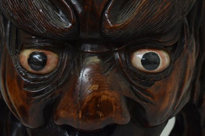 Lot 353 - Japanese carved softwood Noh-style mask of Kaminari (the thunder demon)