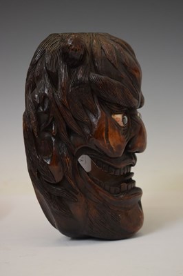 Lot 353 - Japanese carved softwood Noh-style mask of Kaminari (the thunder demon)