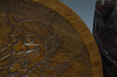 Lot 353 - Japanese carved softwood Noh-style mask of Kaminari (the thunder demon)