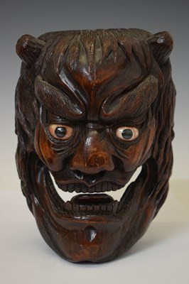 Lot 353 - Japanese carved softwood Noh-style mask of Kaminari (the thunder demon)