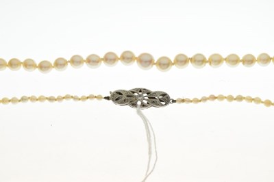 Lot 75 - Cultured pearl necklace, diamond set clasp