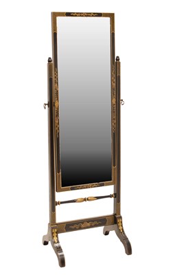 Lot 551 - 1920s black-lacquered chinoiserie cheval mirror