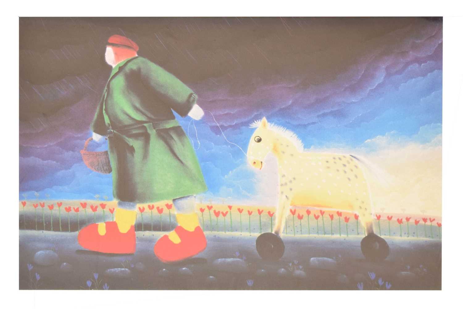 Lot 446 - Mackenzie Thorpe (British, b.1956) - Signed limited edition print - 'Walking the Horse'