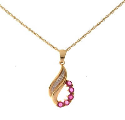 Lot 80 - 9ct ruby and diamond pendant on chain